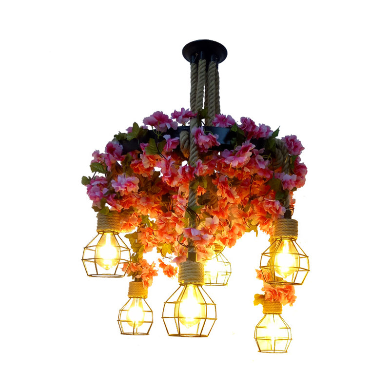 Metal Pink Chandelier Light Bare Bulb 6 Bulbs Vintage LED - Rebooters