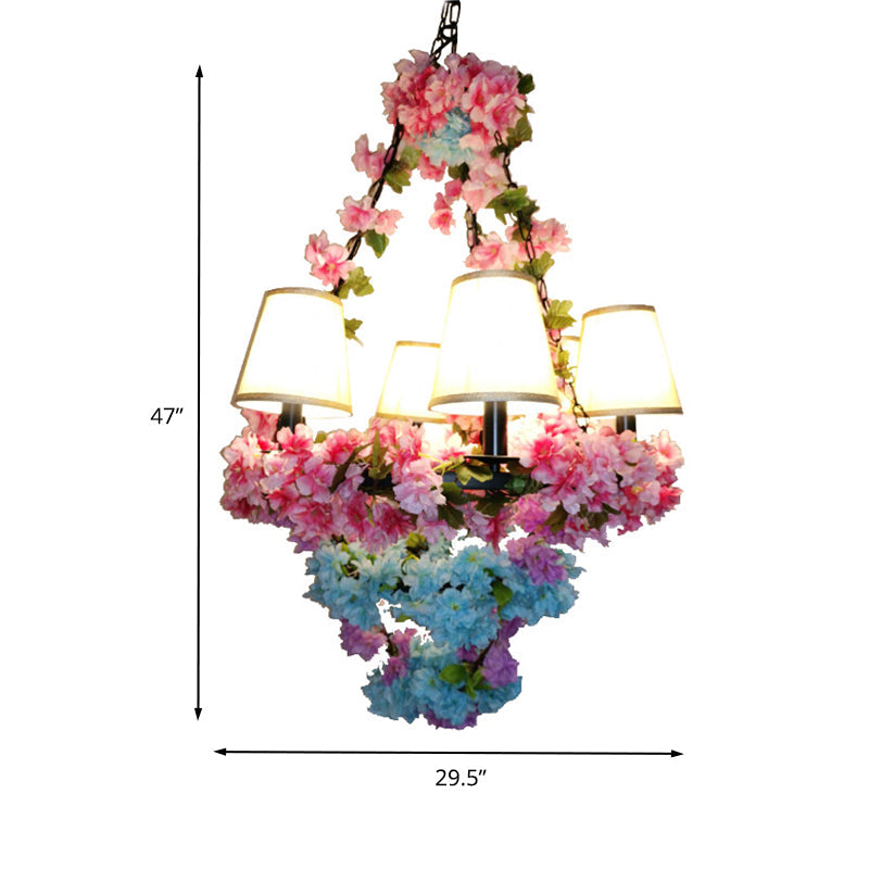 Cone Restaurant Chandelier Lighting Fixture Vintage Metal 6 Lights Pink Cherry Blossom LED - Rebooters