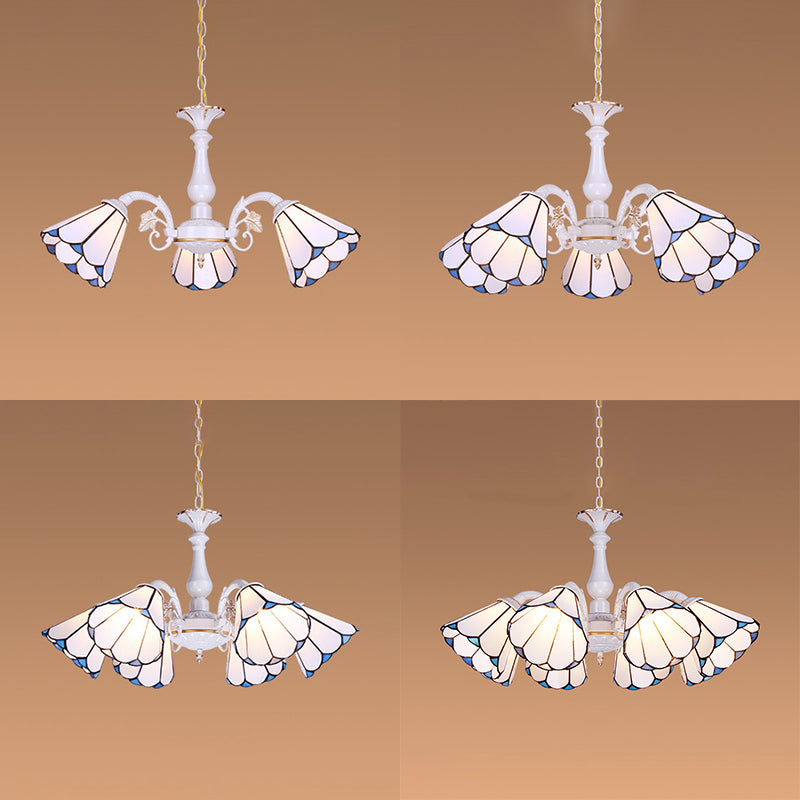 White Cone Pendant Lighting with Adjustable Chain Tiffany Chandelier - Rebooters