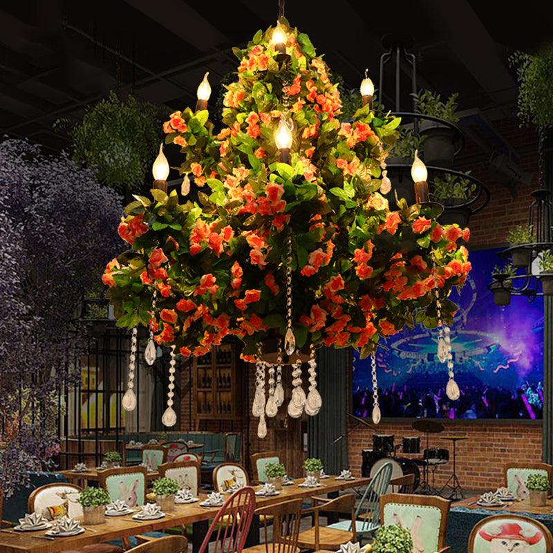 Black 12 Bulbs Chandelier Lighting Industrial Metal Candle LED Flower Hanging Light Fixture - Rebooters