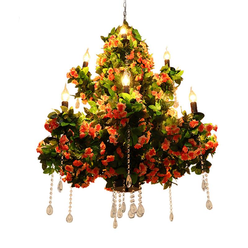 Black 12 Bulbs Chandelier Lighting Industrial Metal Candle LED Flower Hanging Light Fixture - Rebooters