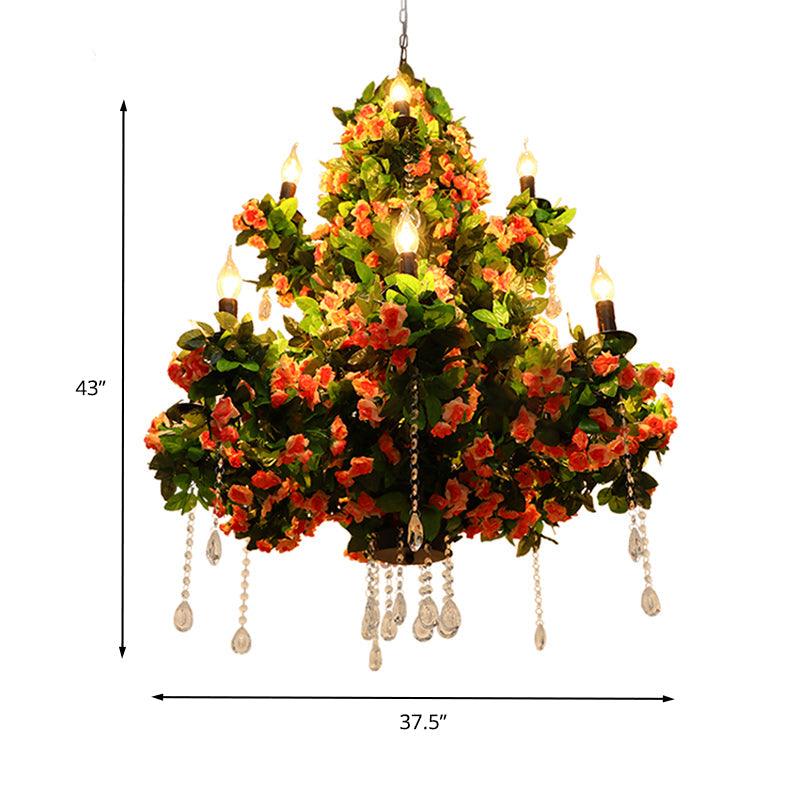 Black 12 Bulbs Chandelier Lighting Industrial Metal Candle LED Flower Hanging Light Fixture - Rebooters