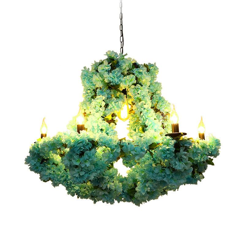 6 Bulbs Candle Pendant Chandelier Industrial Blue Metal LED Lighting - Rebooters