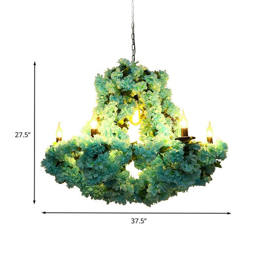 6 Bulbs Candle Pendant Chandelier Industrial Blue Metal LED Lighting - Rebooters