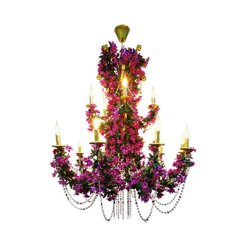 15 Lights Metal Ceiling Chandelier Retro Purple Candle LED - Rebooters