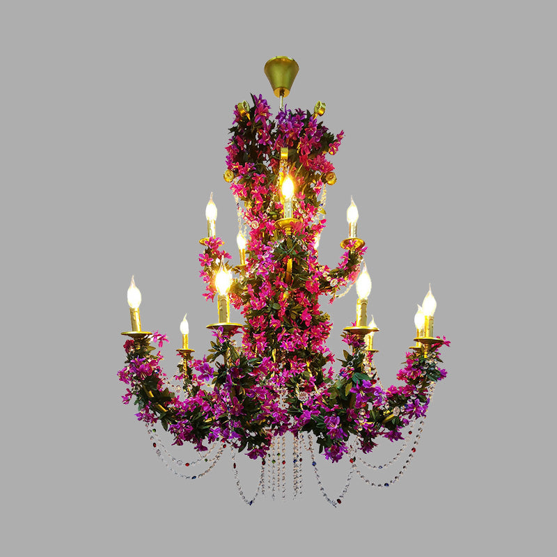 15 Lights Metal Ceiling Chandelier Retro Purple Candle LED - Rebooters