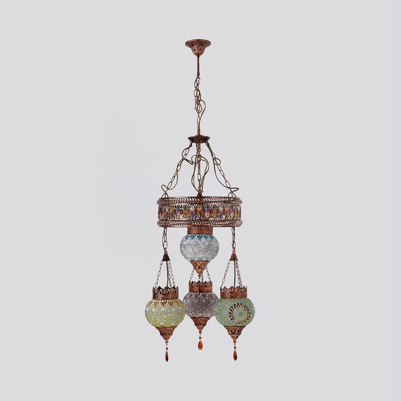 4 Heads Ceiling Chandelier Traditional Lantern Stained Glass - Rebooters