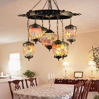 7 Bulbs Purple Glass Chandelier Pendant Art Deco Lamp - Rebooters