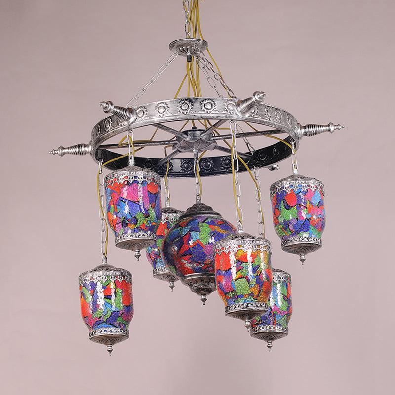 7 Bulbs Purple Glass Chandelier Pendant Art Deco Lamp - Rebooters