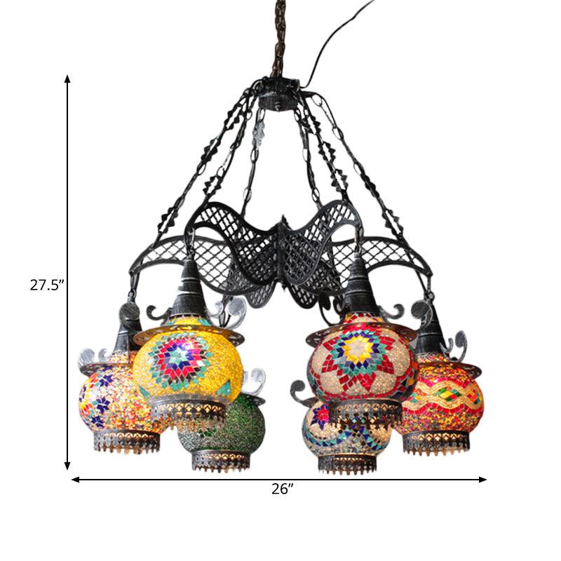 Stained Glass Black Hanging Chandelier Lantern 8 Bulbs - Rebooters