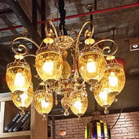 8 Bulbs Urn Pendant Chandelier Traditional Gold Dimpled Glass - Rebooters
