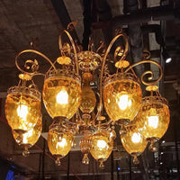 8 Bulbs Urn Pendant Chandelier Traditional Gold Dimpled Glass - Rebooters
