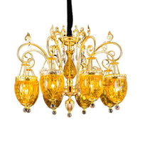 8 Bulbs Urn Pendant Chandelier Traditional Gold Dimpled Glass - Rebooters