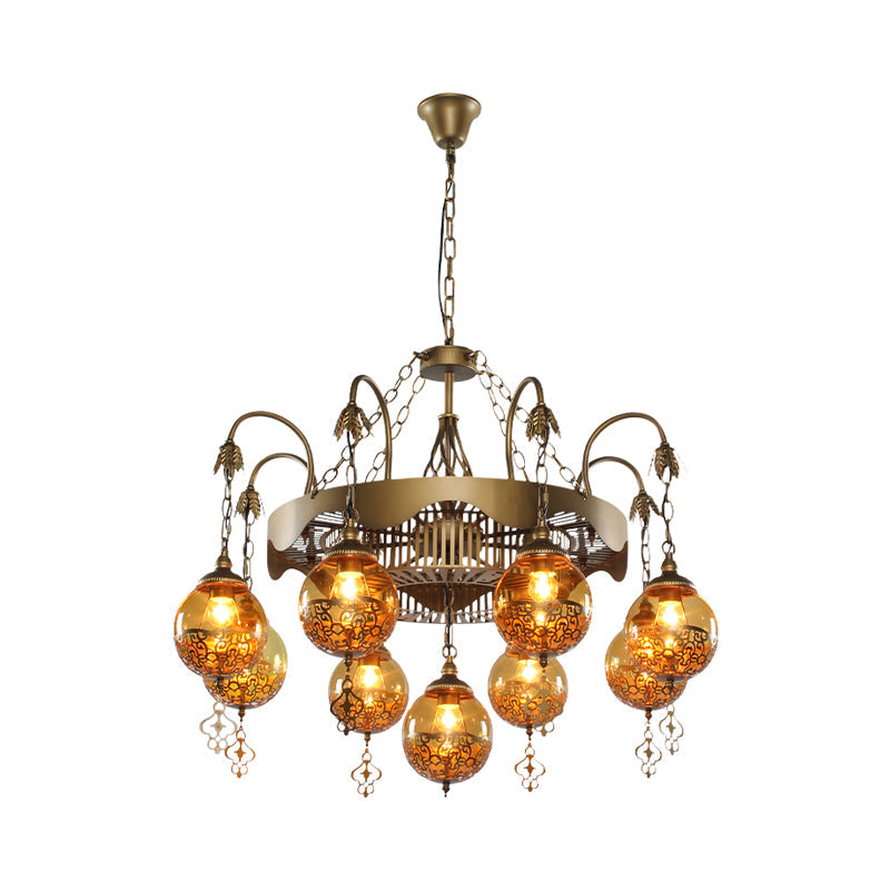Traditional Ball Chandelier Lighting 9 Heads Tan Glass Lamp - Rebooters