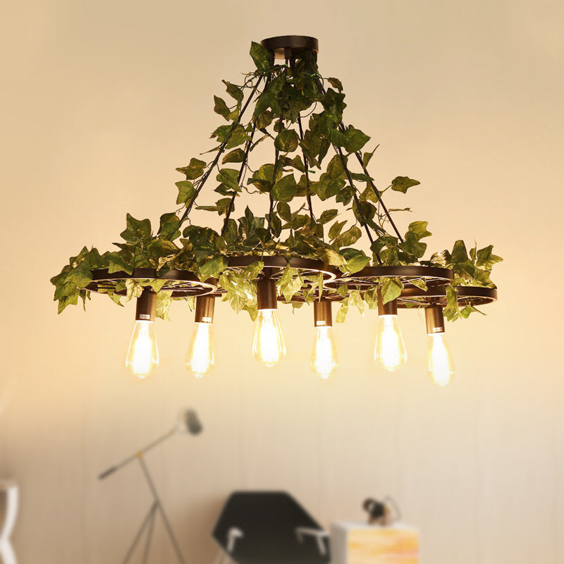 3/6 Heads Plant Ceiling Chandelier with Bare Bulb Metal Industrial LED Light in Green - Rebooters