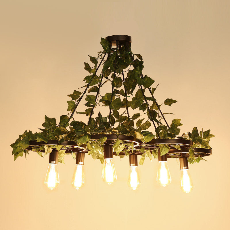 3/6 Heads Plant Ceiling Chandelier with Bare Bulb Metal Industrial LED Light in Green - Rebooters