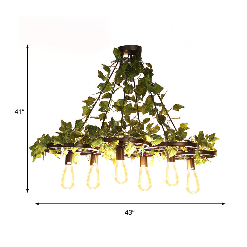 3/6 Heads Plant Ceiling Chandelier with Bare Bulb Metal Industrial LED Light in Green - Rebooters