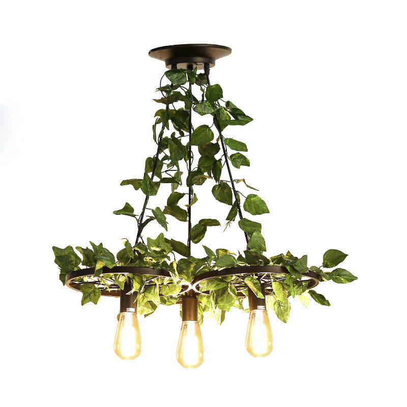 3/6 Heads Plant Ceiling Chandelier with Bare Bulb Metal Industrial LED Light in Green - Rebooters