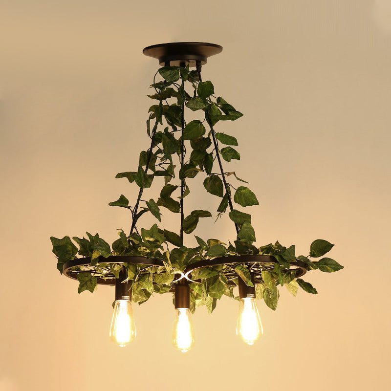 3/6 Heads Plant Ceiling Chandelier with Bare Bulb Metal Industrial LED Light in Green - Rebooters