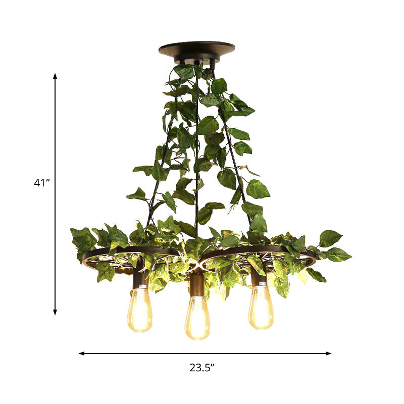 3/6 Heads Plant Ceiling Chandelier with Bare Bulb Metal Industrial LED Light in Green - Rebooters