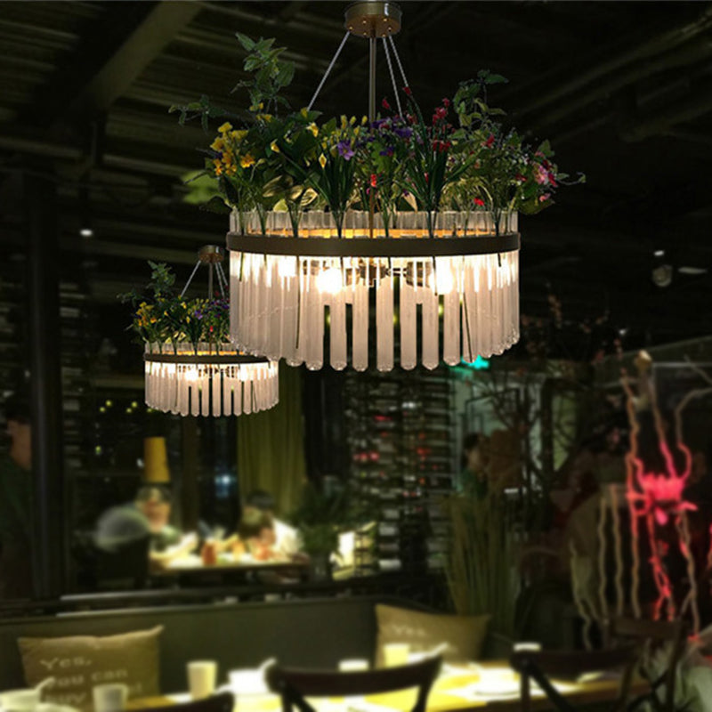 1/2-Tier Restaurant Chandelier Light Industrial Metal 4 Bulbs Green Plant Pendant Lighting Fixture - Rebooters