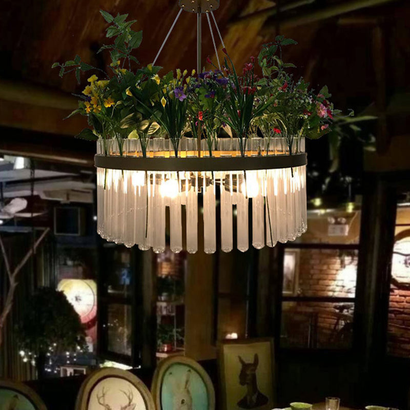 1/2-Tier Restaurant Chandelier Light Industrial Metal 4 Bulbs Green Plant Pendant Lighting Fixture - Rebooters