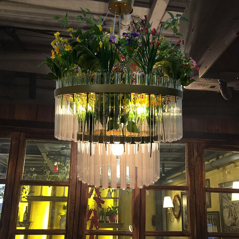 1/2-Tier Restaurant Chandelier Light Industrial Metal 4 Bulbs Green Plant Pendant Lighting Fixture - Rebooters