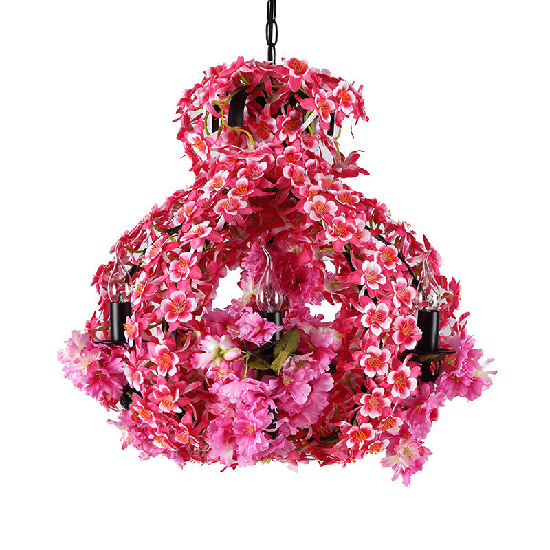 5 Lights Chandelier Lighting With Flower Metal Industrial LED Restaurant Drop Pendant in Pink - Rebooters