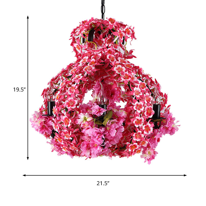 5 Lights Chandelier Lighting With Flower Metal Industrial LED Restaurant Drop Pendant in Pink - Rebooters