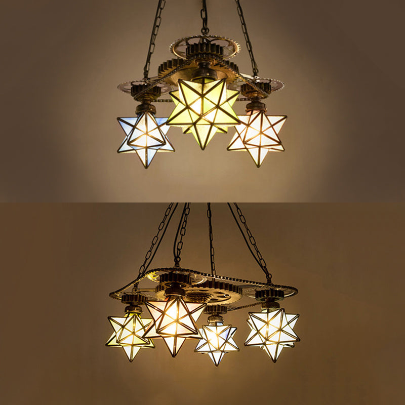 3/4 Lights Multi Color Star Ceiling Chandelier For Foyer - Rebooters