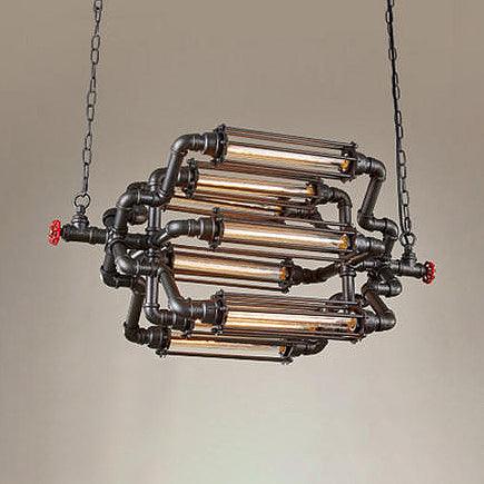 4/8 Heads Chandelier Lighting Rustic Style Wire Pipe Shade Iron Ceiling Light Fixture in Black - Rebooters