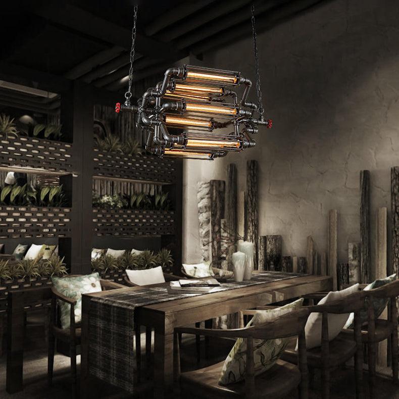 4/8 Heads Chandelier Lighting Rustic Style Wire Pipe Shade Iron Ceiling Light Fixture in Black - Rebooters