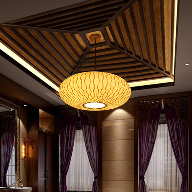 3 Heads Lantern Chandelier Lighting Chinese Wood Ceiling Suspension Lamp in Beige - Rebooters