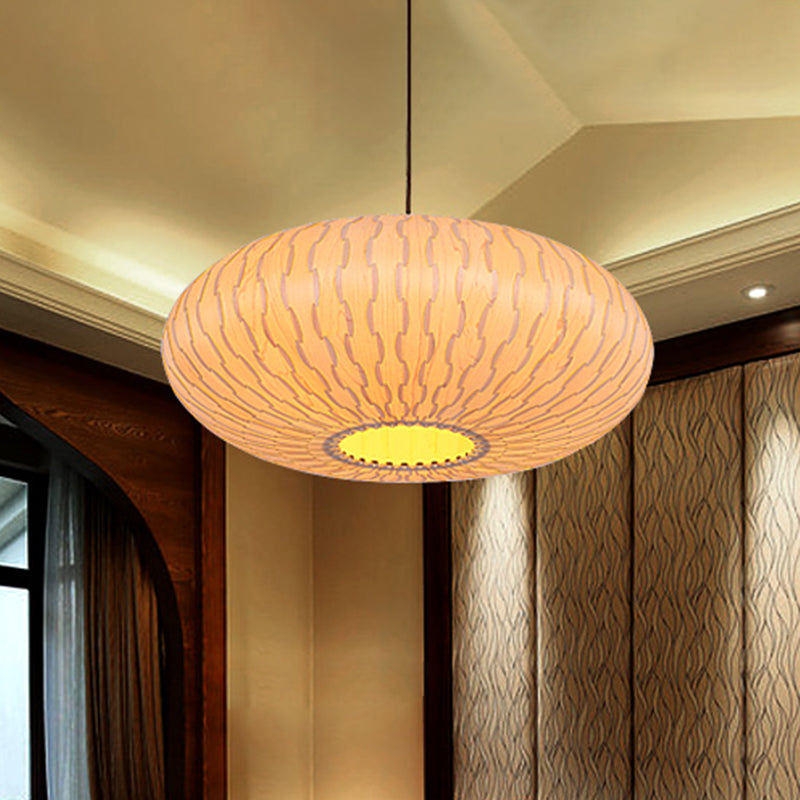 3 Heads Lantern Chandelier Lighting Chinese Wood Ceiling Suspension Lamp in Beige - Rebooters