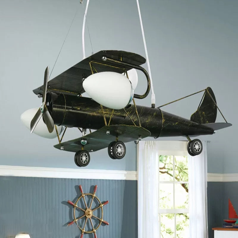 Glider Kindergarten Suspension Light Metal Vintage Style Chandelier in Antique Brass - Rebooters