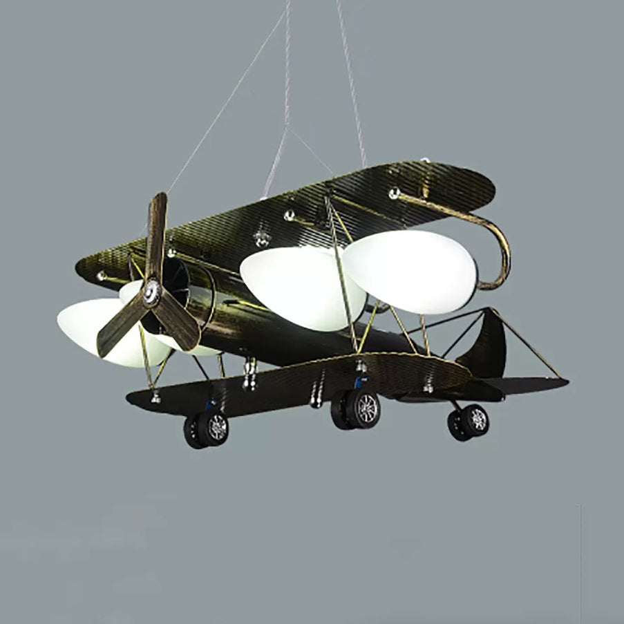 Glider Kindergarten Suspension Light Metal Vintage Style Chandelier in Antique Brass - Rebooters