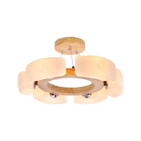 4/6 Light Wooden Ceiling Light Fixture Modern Unique Round Flush Mount Light Warm White - Rebooters