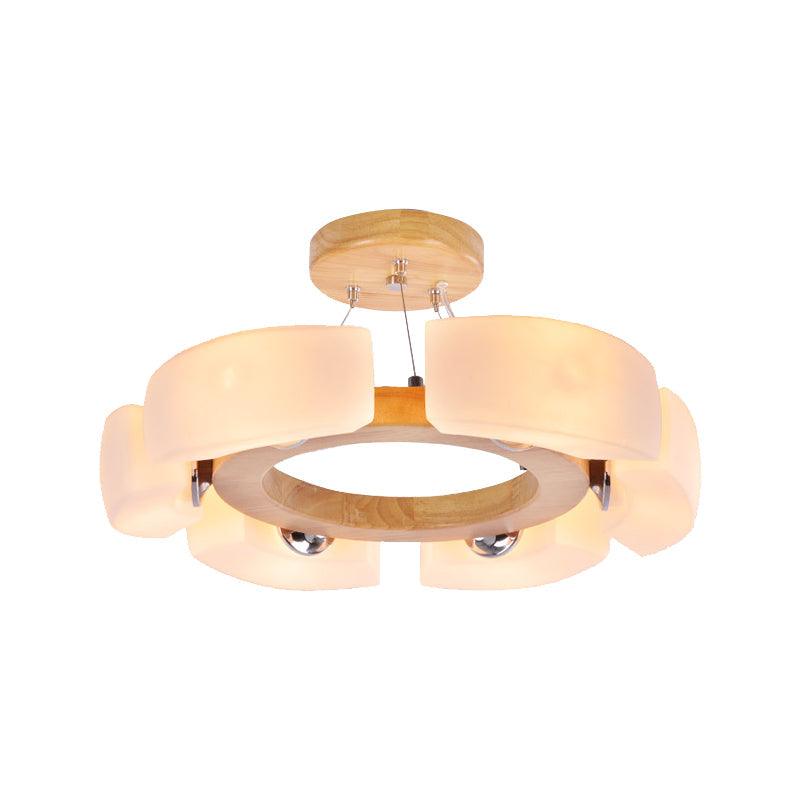 4/6 Light Wooden Ceiling Light Fixture Modern Unique Round Flush Mount Light Warm White - Rebooters