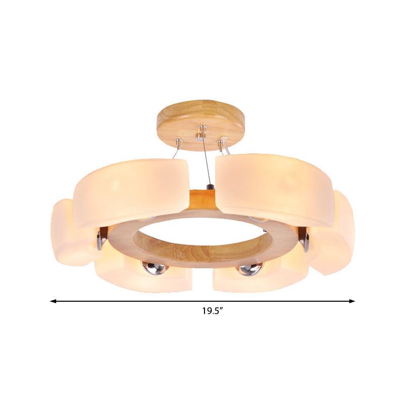 4/6 Light Wooden Ceiling Light Fixture Modern Unique Round Flush Mount Light Warm White - Rebooters