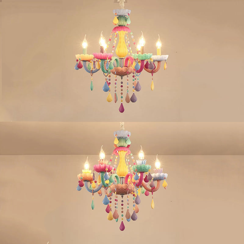 Kids Candle Pendant Light with Crystal Glass 6 Lights Chandelier - Rebooters