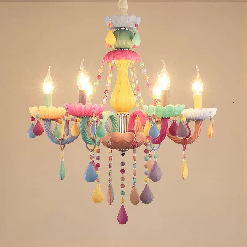 Kids Candle Pendant Light with Crystal Glass 6 Lights Chandelier - Rebooters