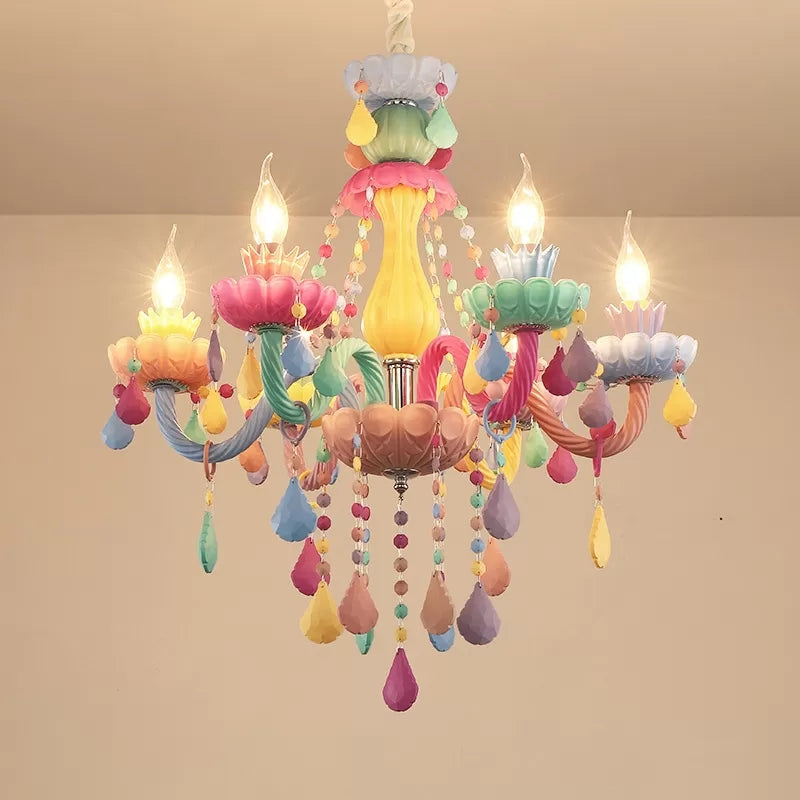 Kids Candle Pendant Light with Crystal Glass 6 Lights Chandelier - Rebooters
