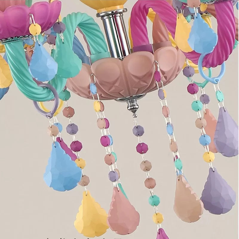 Kids Candle Pendant Light with Crystal Glass 6 Lights Chandelier - Rebooters