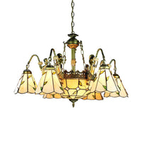 Beige 9/11 Lights Pendant Chandelier Tiffany Cut Glass Conical Hanging Light - Rebooters