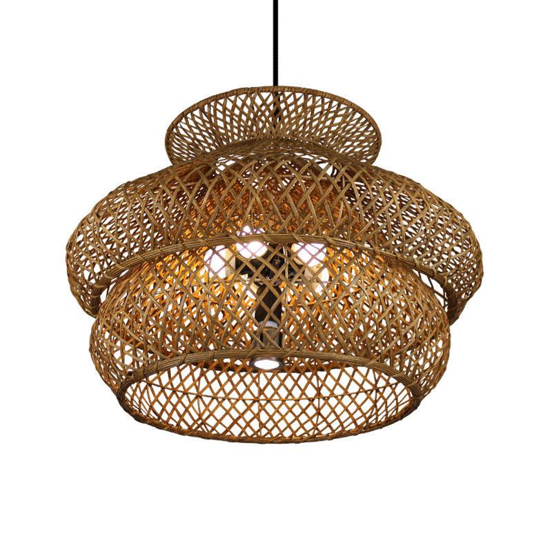 6 Heads Wide Flare Ceiling Chandelier Asian Bamboo Light Brown - Rebooters