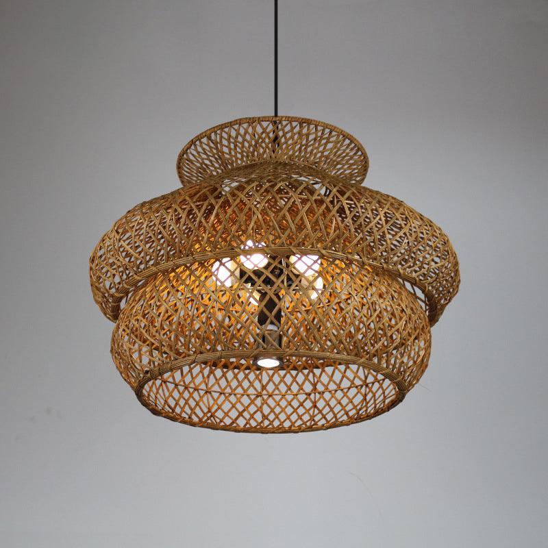 6 Heads Wide Flare Ceiling Chandelier Asian Bamboo Light Brown - Rebooters