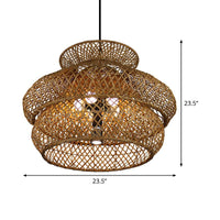 6 Heads Wide Flare Ceiling Chandelier Asian Bamboo Light Brown - Rebooters