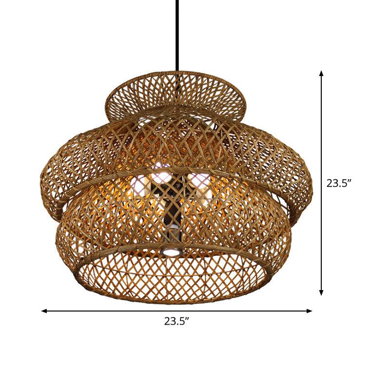 6 Heads Wide Flare Ceiling Chandelier Asian Bamboo Light Brown - Rebooters