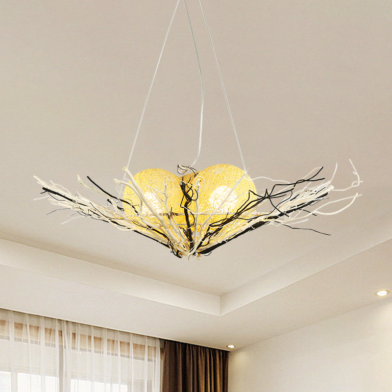 Bamboo Flared Ceiling Chandelier Asia 3 Heads Beige Pendant Lighting - Rebooters