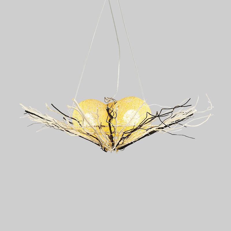 Bamboo Flared Ceiling Chandelier Asia 3 Heads Beige Pendant Lighting - Rebooters